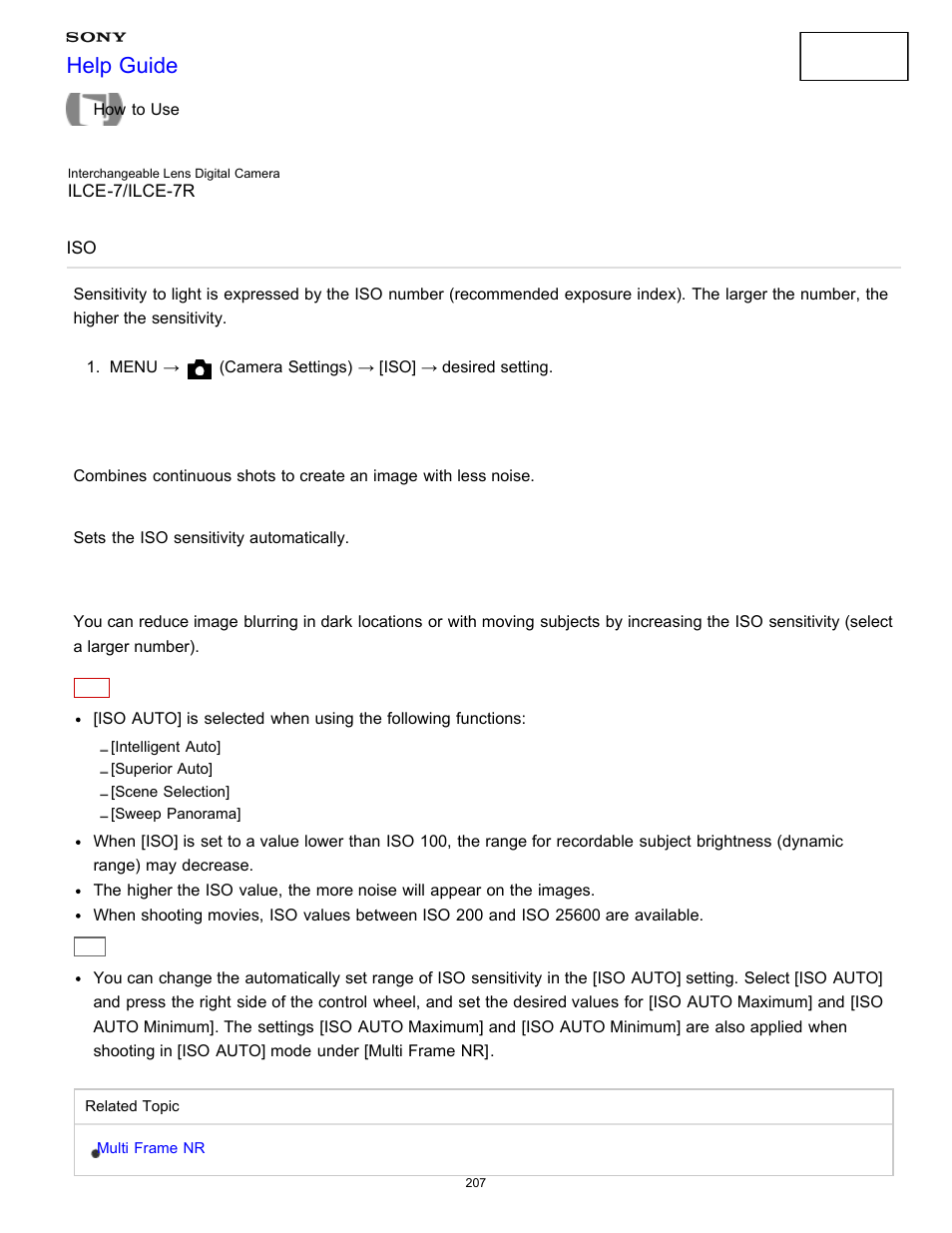 Help guide | Sony ILCE-7K User Manual | Page 216 / 455