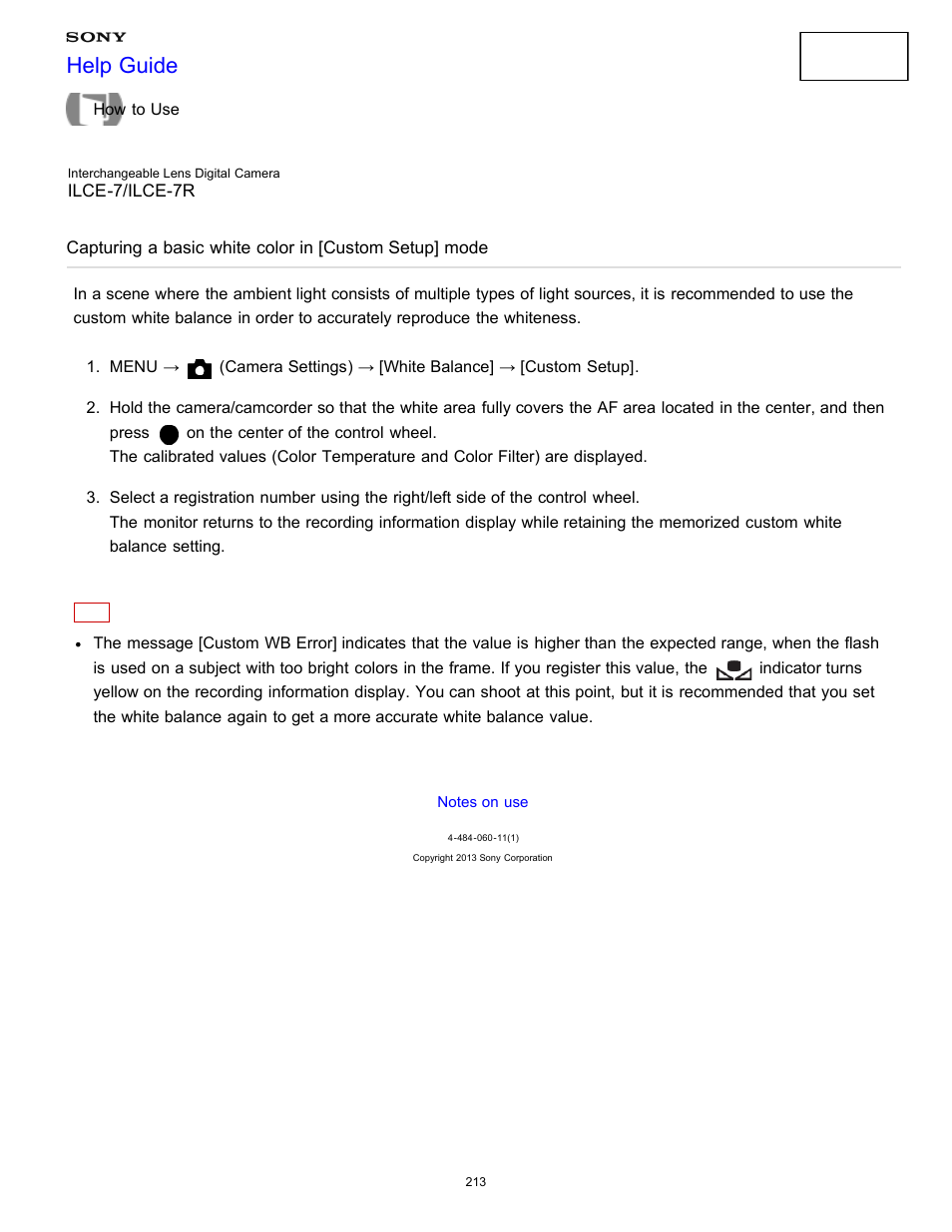 Help guide | Sony ILCE-7K User Manual | Page 222 / 455