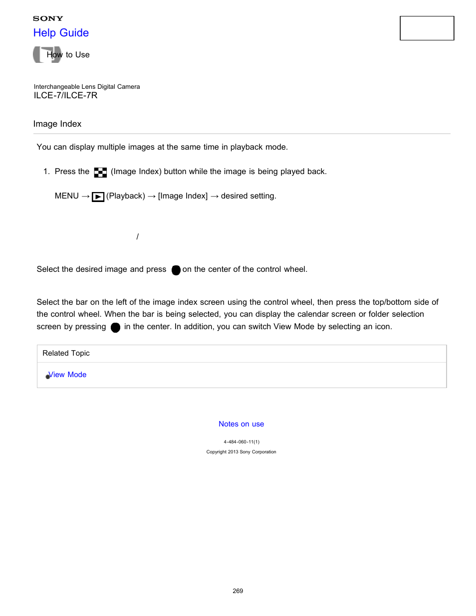 Image index, Help guide | Sony ILCE-7K User Manual | Page 278 / 455