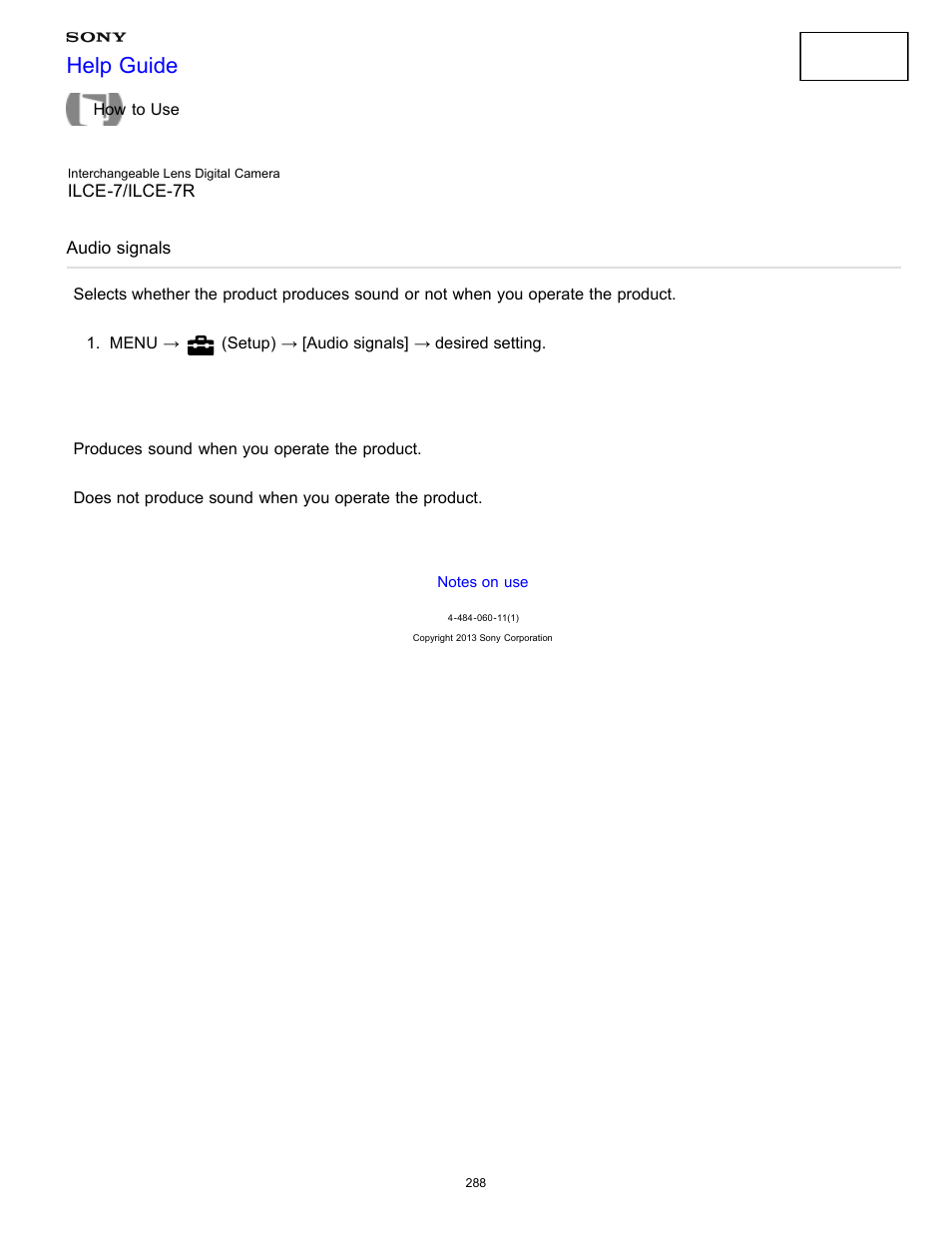 Audio signals, Help guide | Sony ILCE-7K User Manual | Page 297 / 455