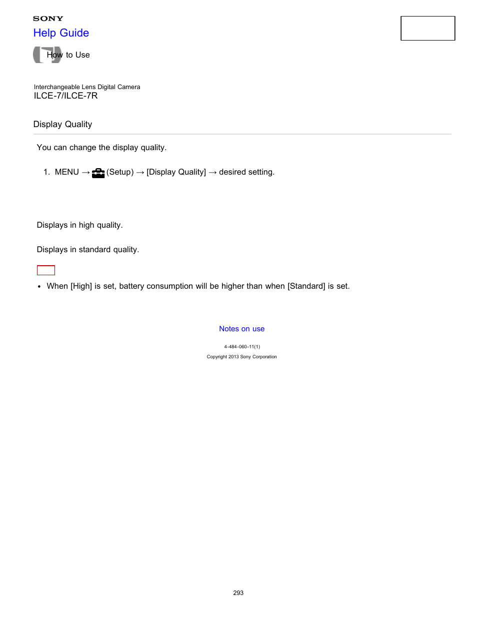 Display quality, You can change the display quality, Help guide | Sony ILCE-7K User Manual | Page 302 / 455