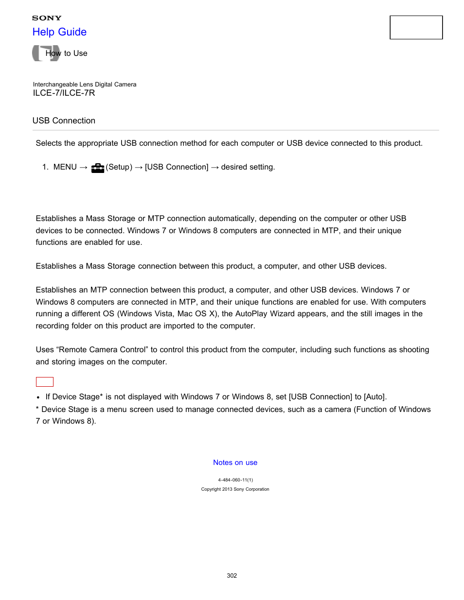 Usb connection, Help guide | Sony ILCE-7K User Manual | Page 311 / 455