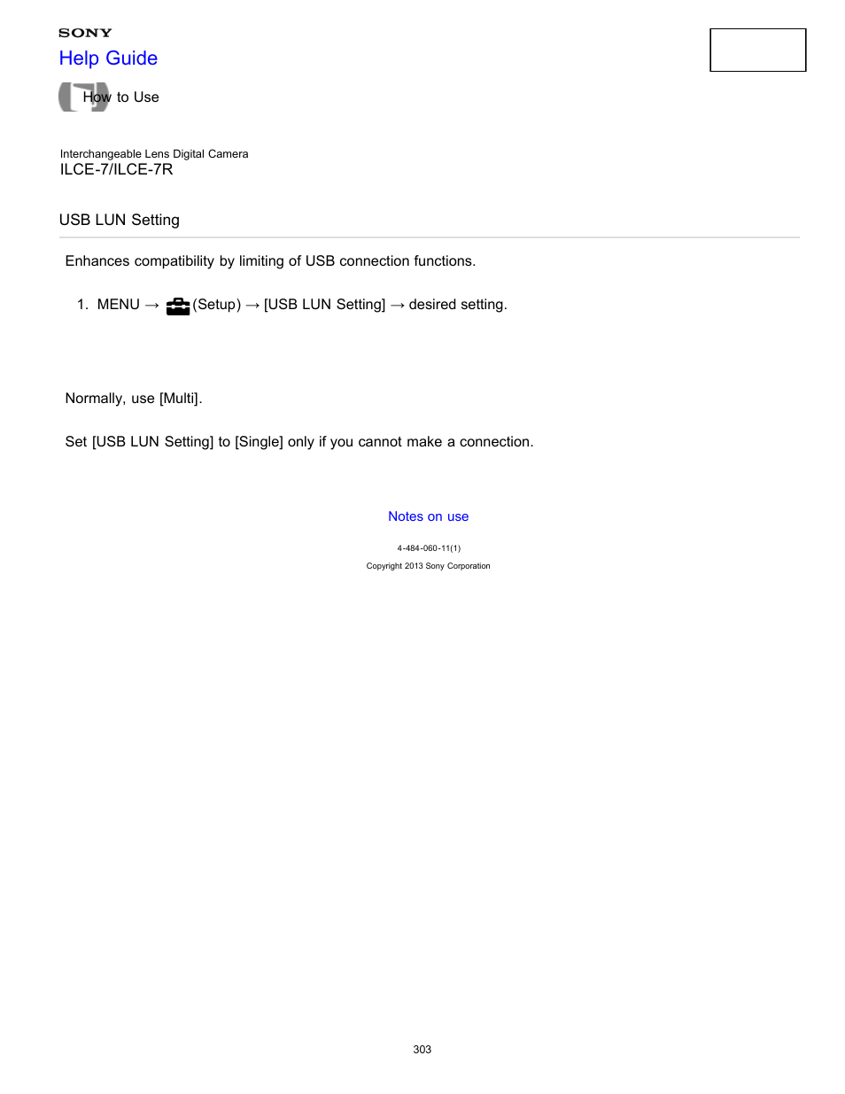 Usb lun setting, Help guide | Sony ILCE-7K User Manual | Page 312 / 455