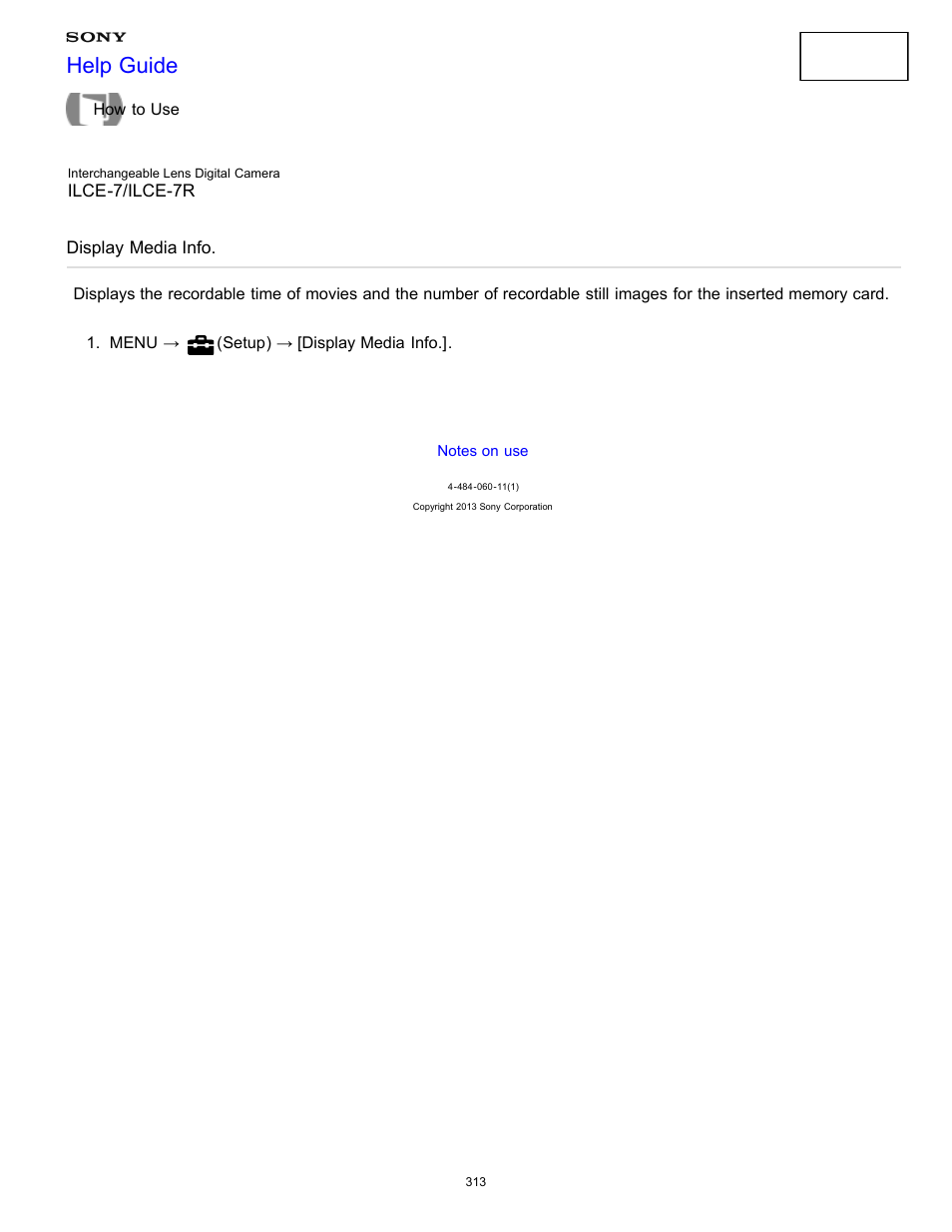 Display media info, Help guide | Sony ILCE-7K User Manual | Page 322 / 455