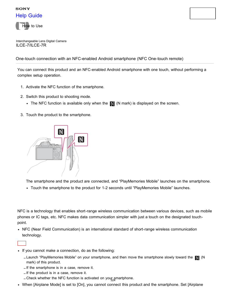 Nfc one-touch remote), Help guide | Sony ILCE-7K User Manual | Page 333 / 455