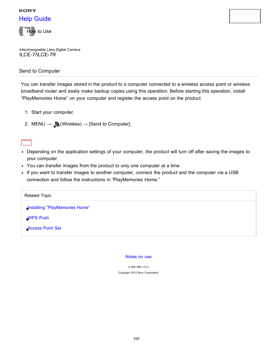 Send to computer, Help guide | Sony ILCE-7K User Manual | Page 339 / 455