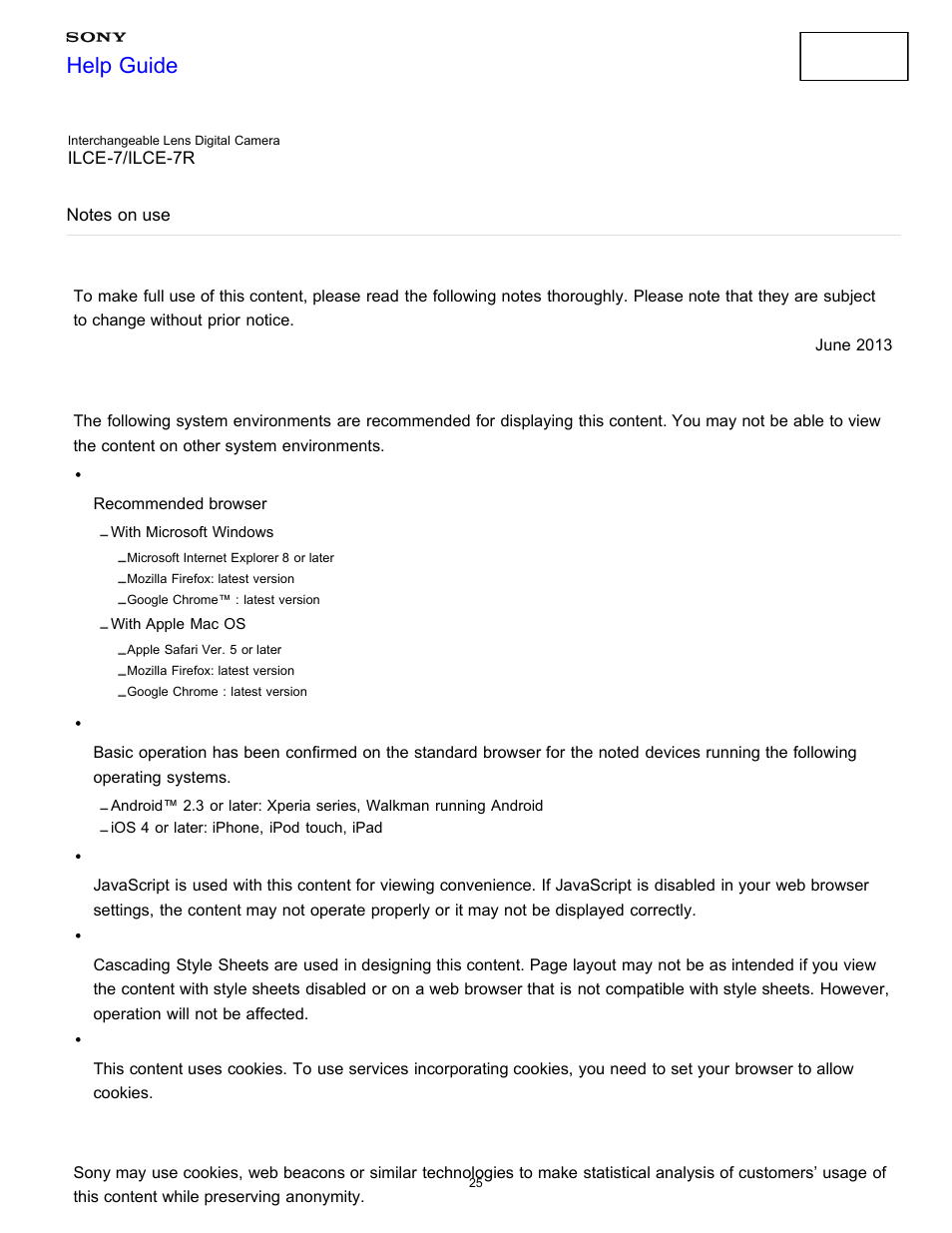 Before use, Notes on use, Help guide | Sony ILCE-7K User Manual | Page 34 / 455