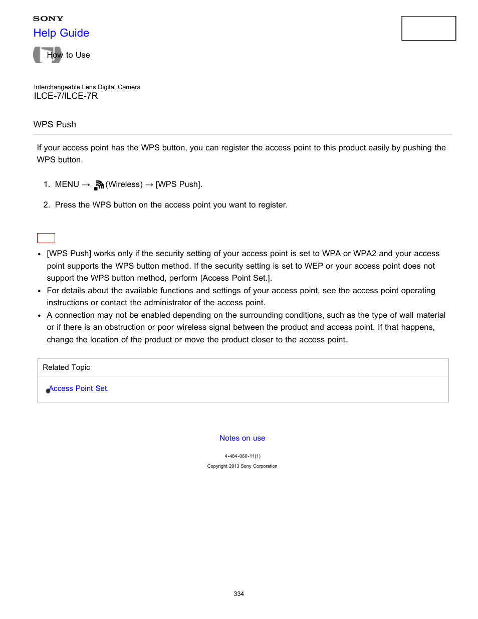 Wps push, Help guide | Sony ILCE-7K User Manual | Page 343 / 455