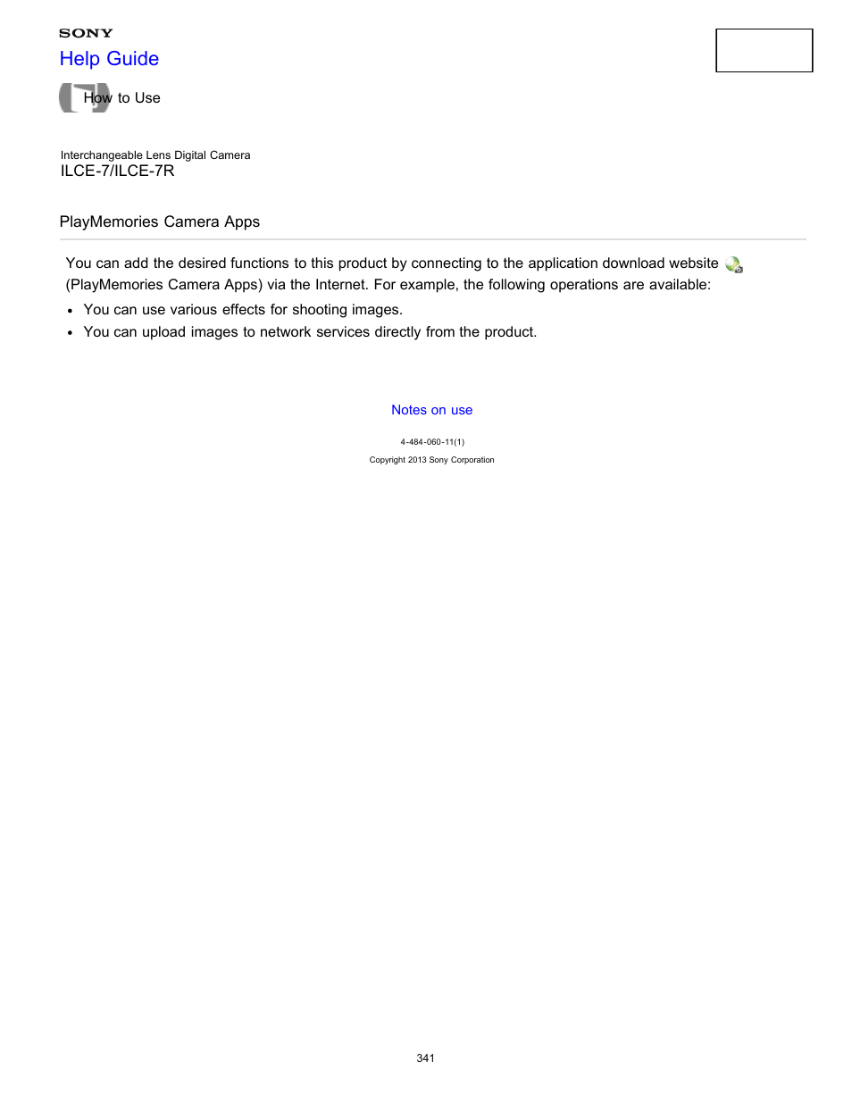 Playmemories camera apps, Help guide | Sony ILCE-7K User Manual | Page 350 / 455