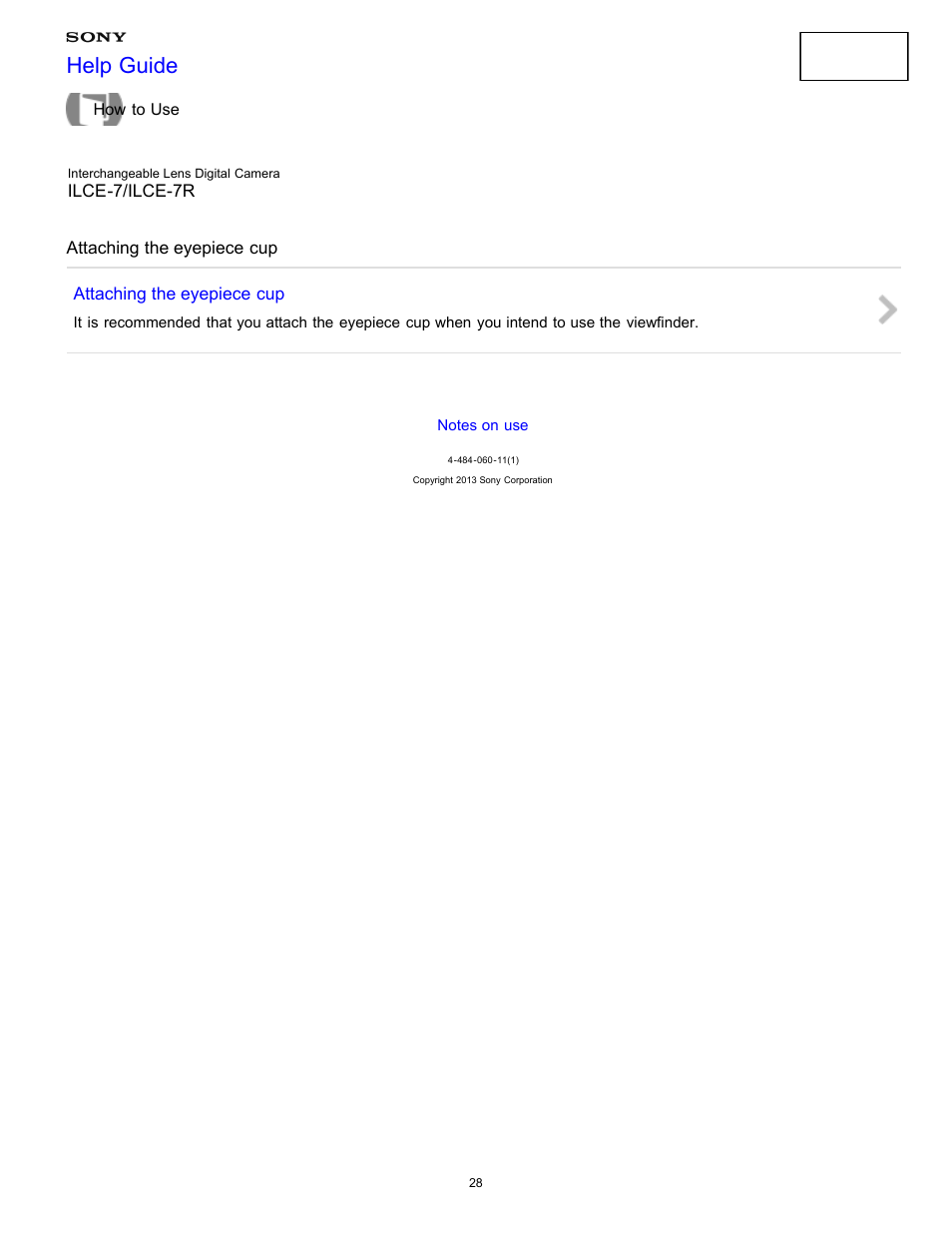 Attaching the eyepiece cup, Help guide | Sony ILCE-7K User Manual | Page 37 / 455