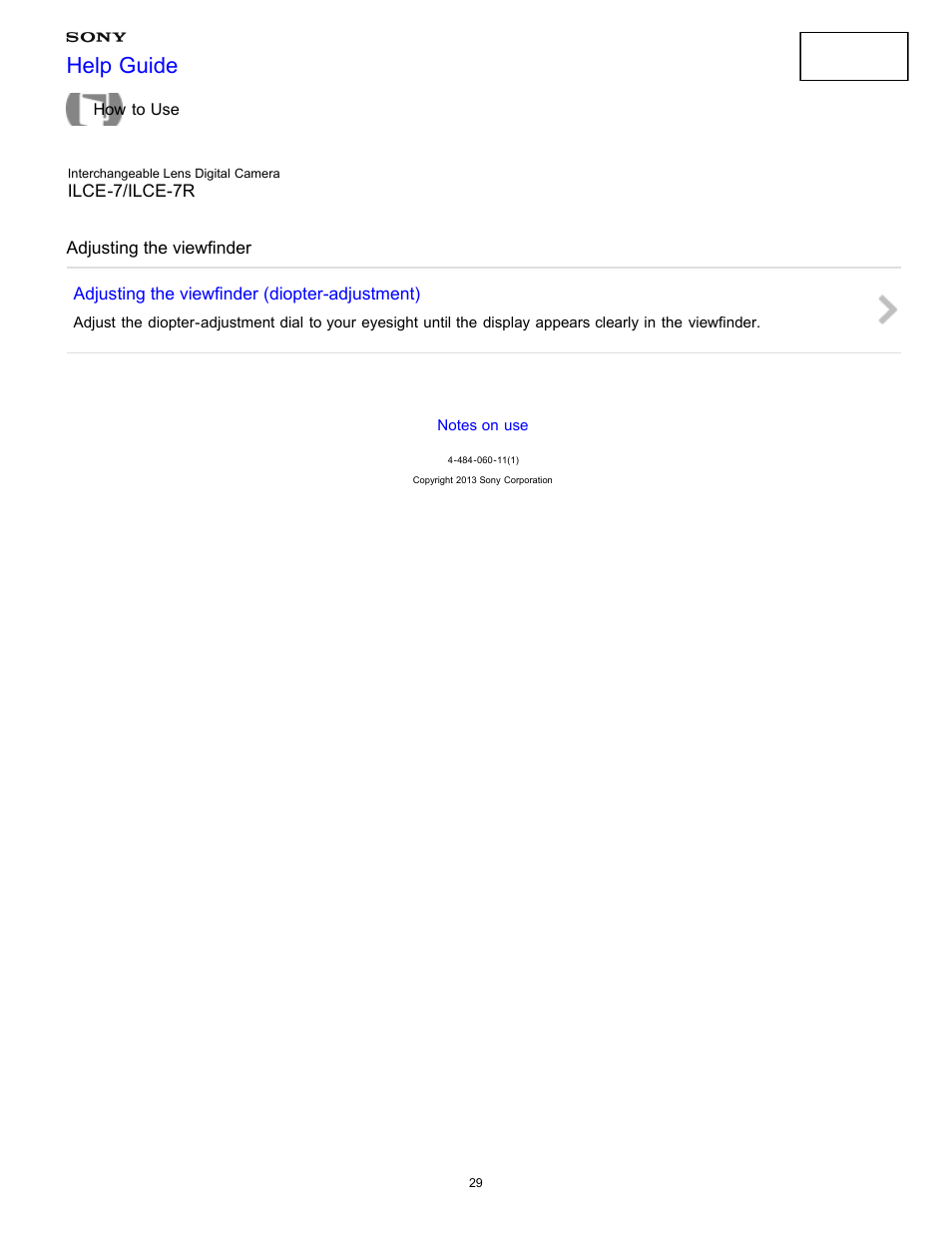 Adjusting the viewfinder, Help guide | Sony ILCE-7K User Manual | Page 38 / 455