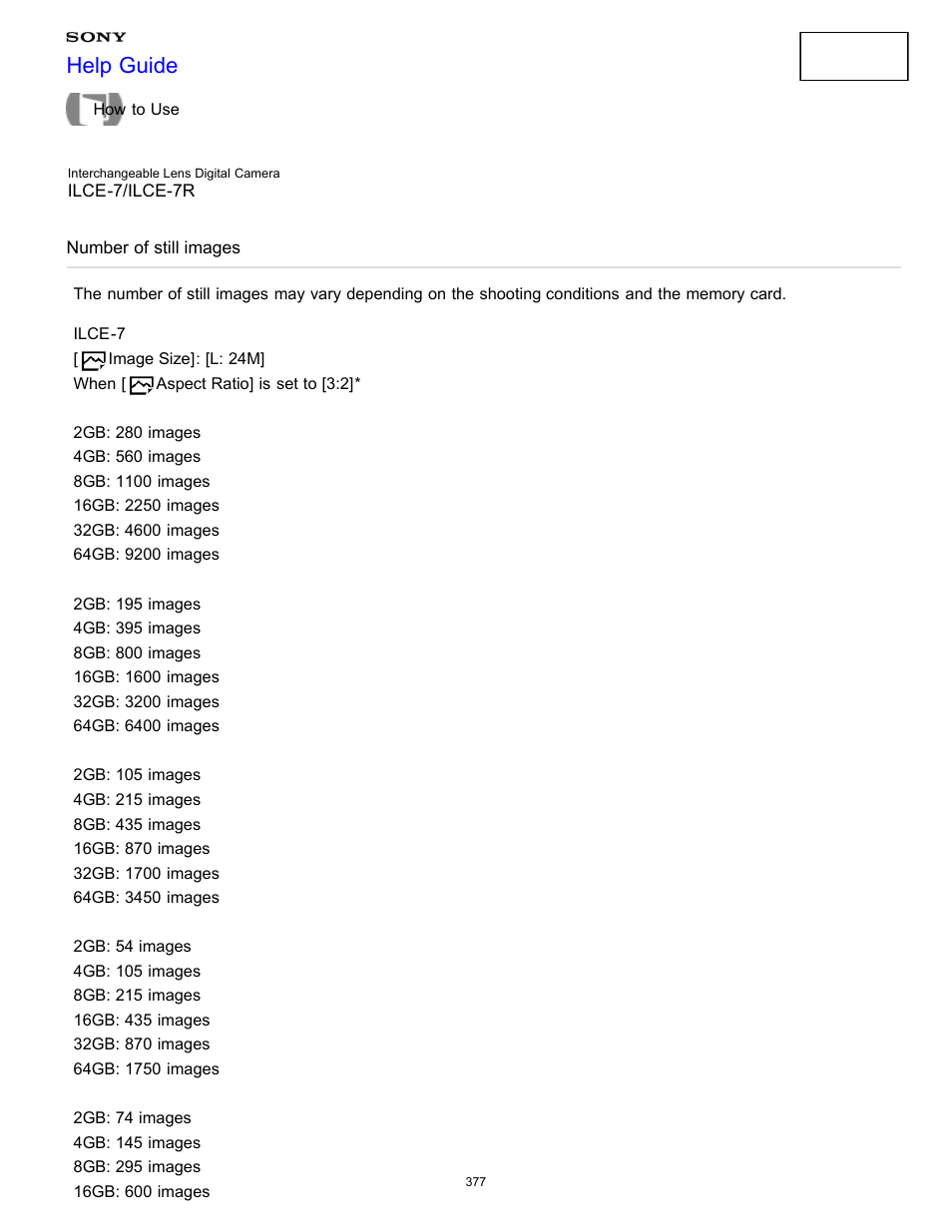 Number of still images, Help guide | Sony ILCE-7K User Manual | Page 386 / 455