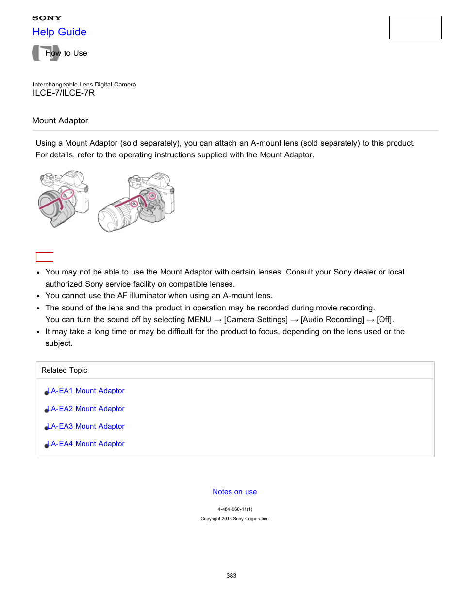 Mount adaptor, Help guide | Sony ILCE-7K User Manual | Page 392 / 455