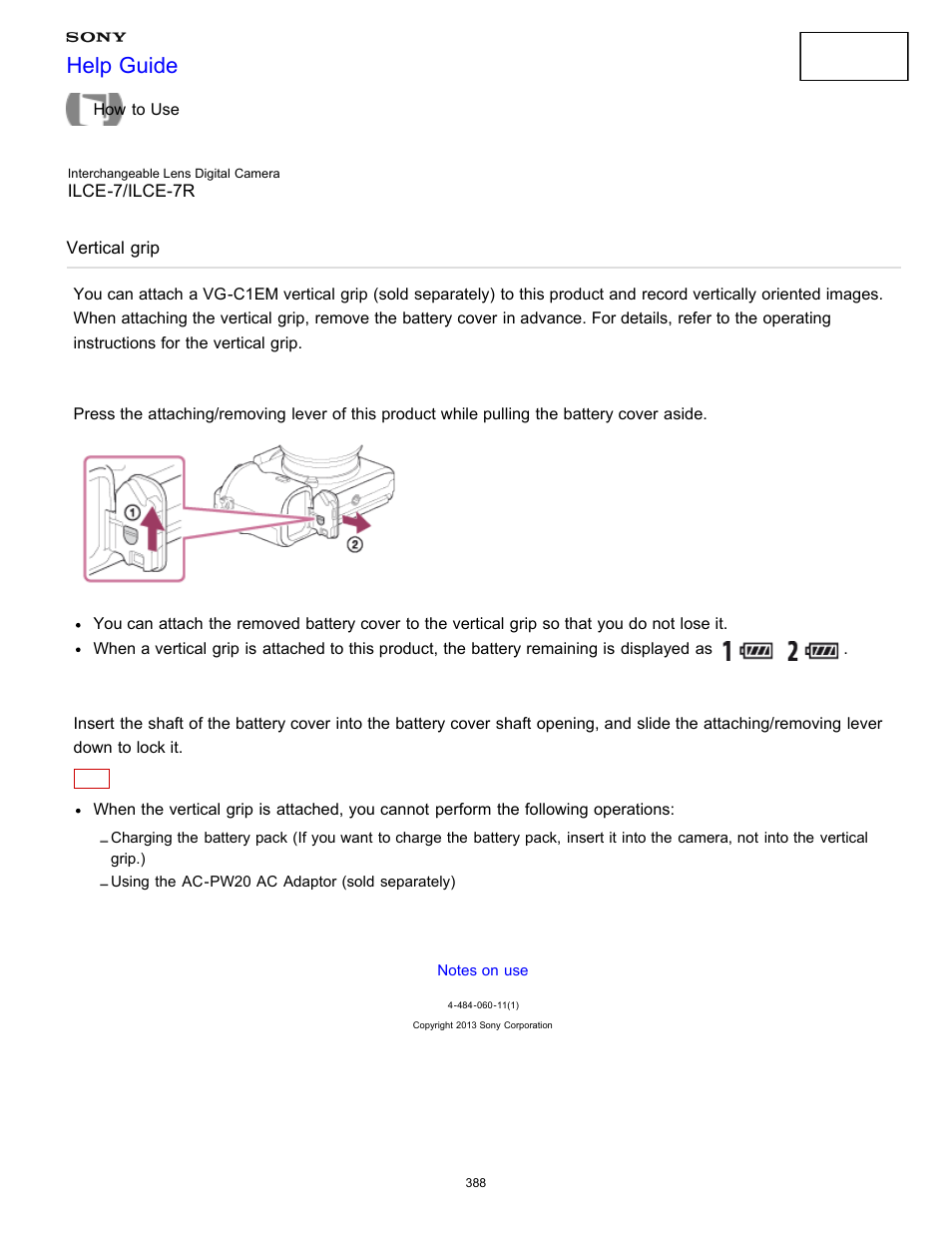 Vertical grip, Help guide | Sony ILCE-7K User Manual | Page 397 / 455