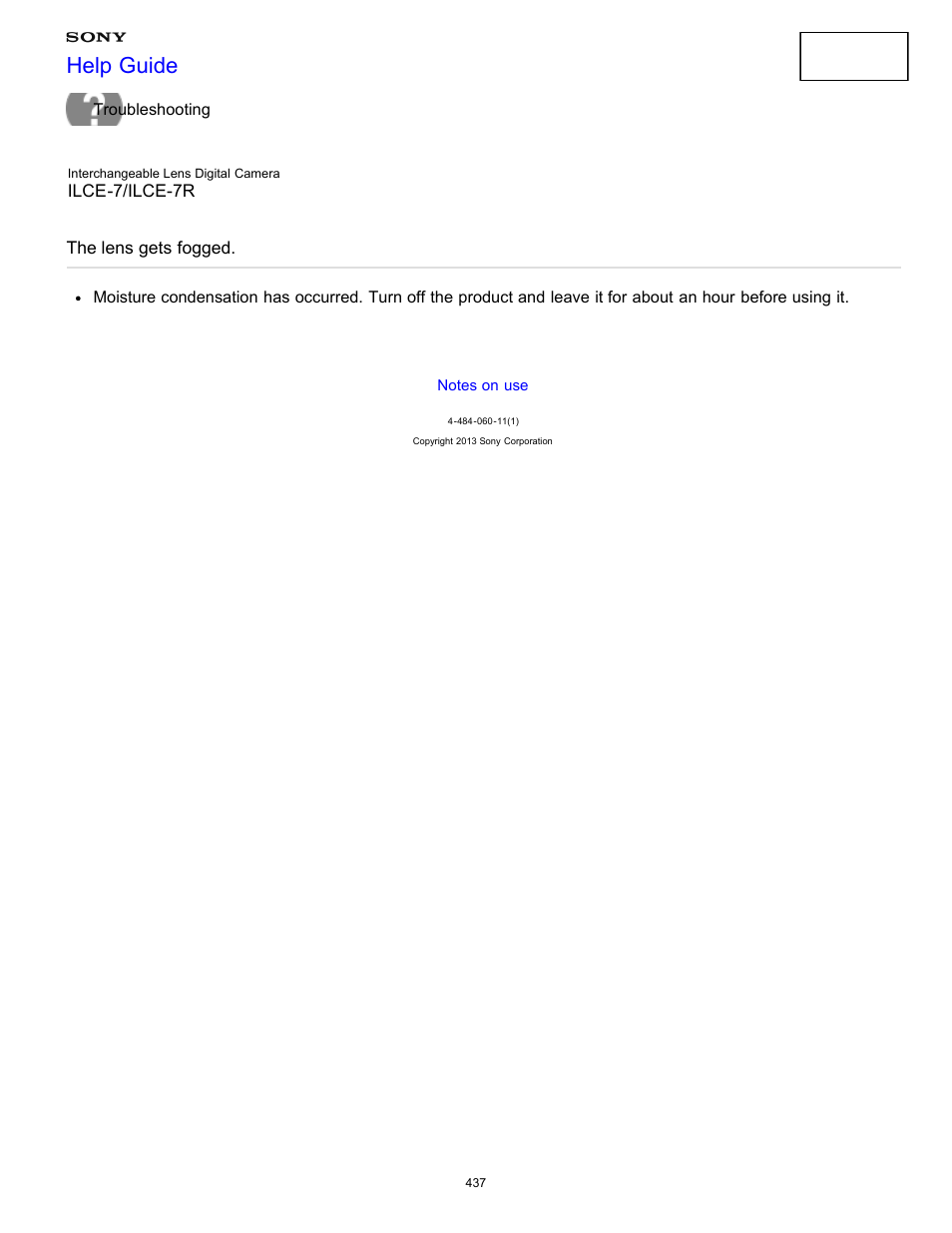 Others, The lens gets fogged, Help guide | Sony ILCE-7K User Manual | Page 446 / 455