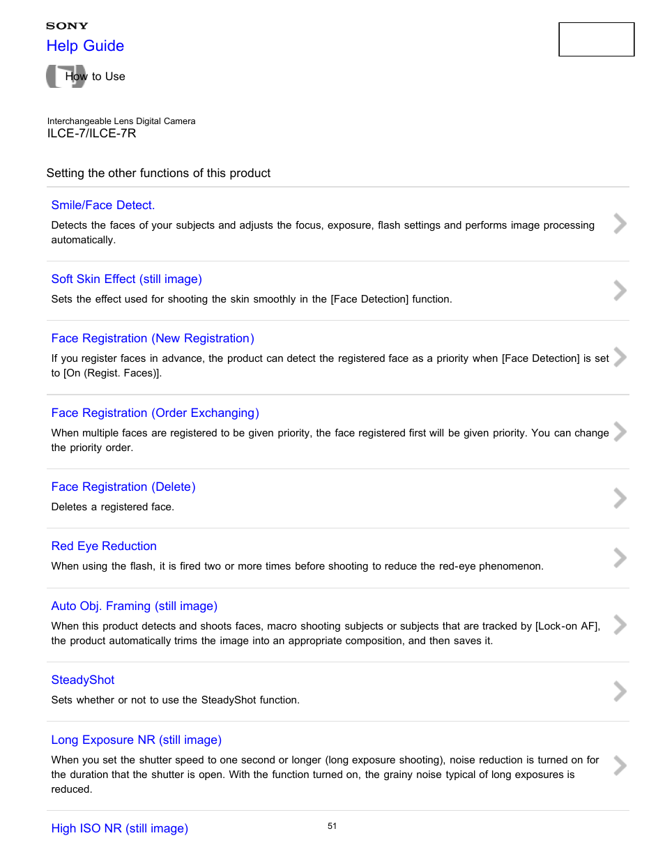 Setting the other functions of this product, Help guide | Sony ILCE-7K User Manual | Page 60 / 455