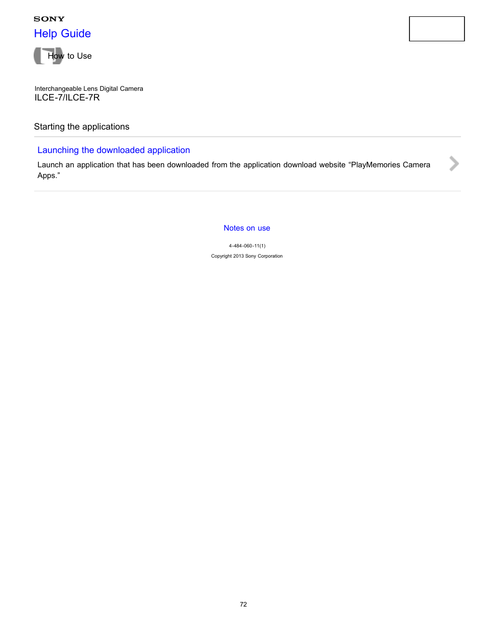 Starting the applications, Help guide | Sony ILCE-7K User Manual | Page 81 / 455