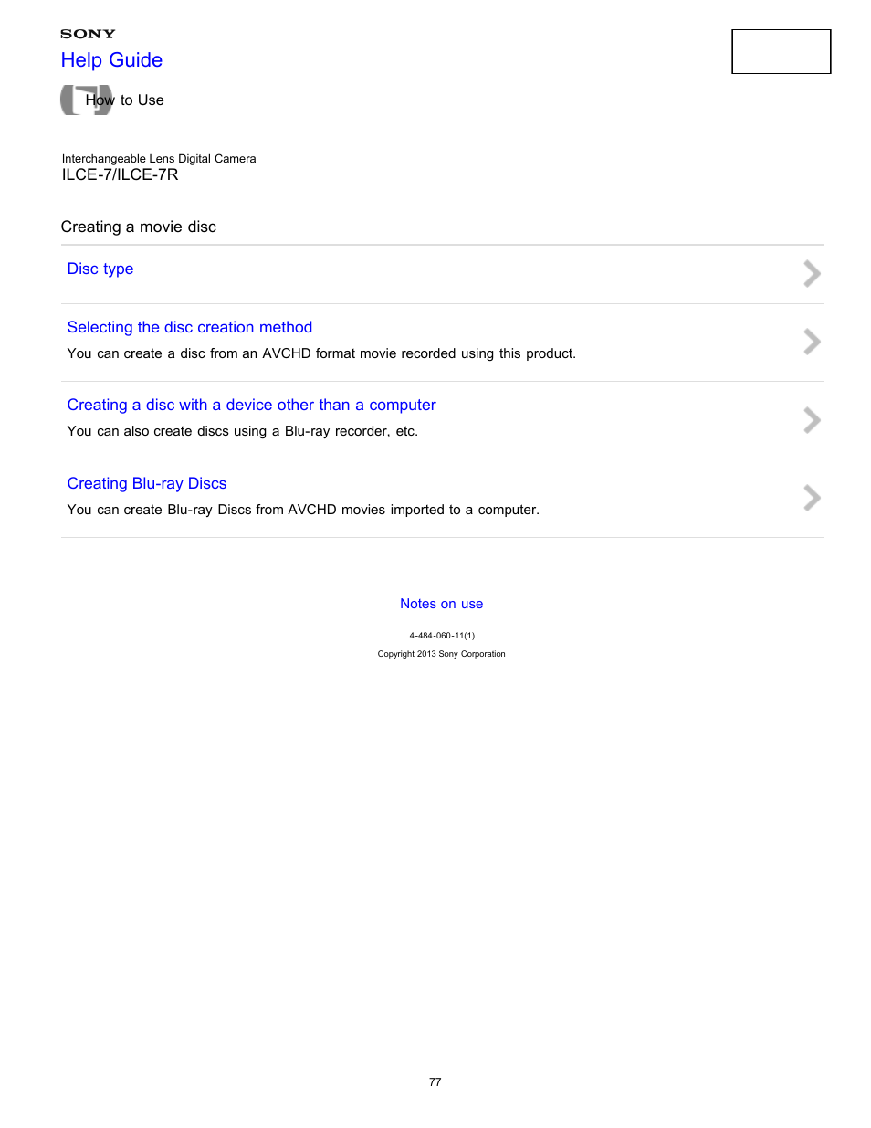 Creating a movie disc, Help guide | Sony ILCE-7K User Manual | Page 86 / 455