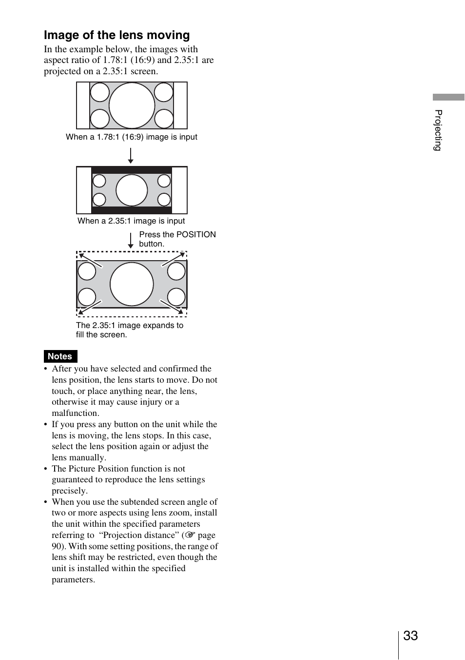 Image of the lens moving | Sony VPL-VW1000ES User Manual | Page 33 / 99