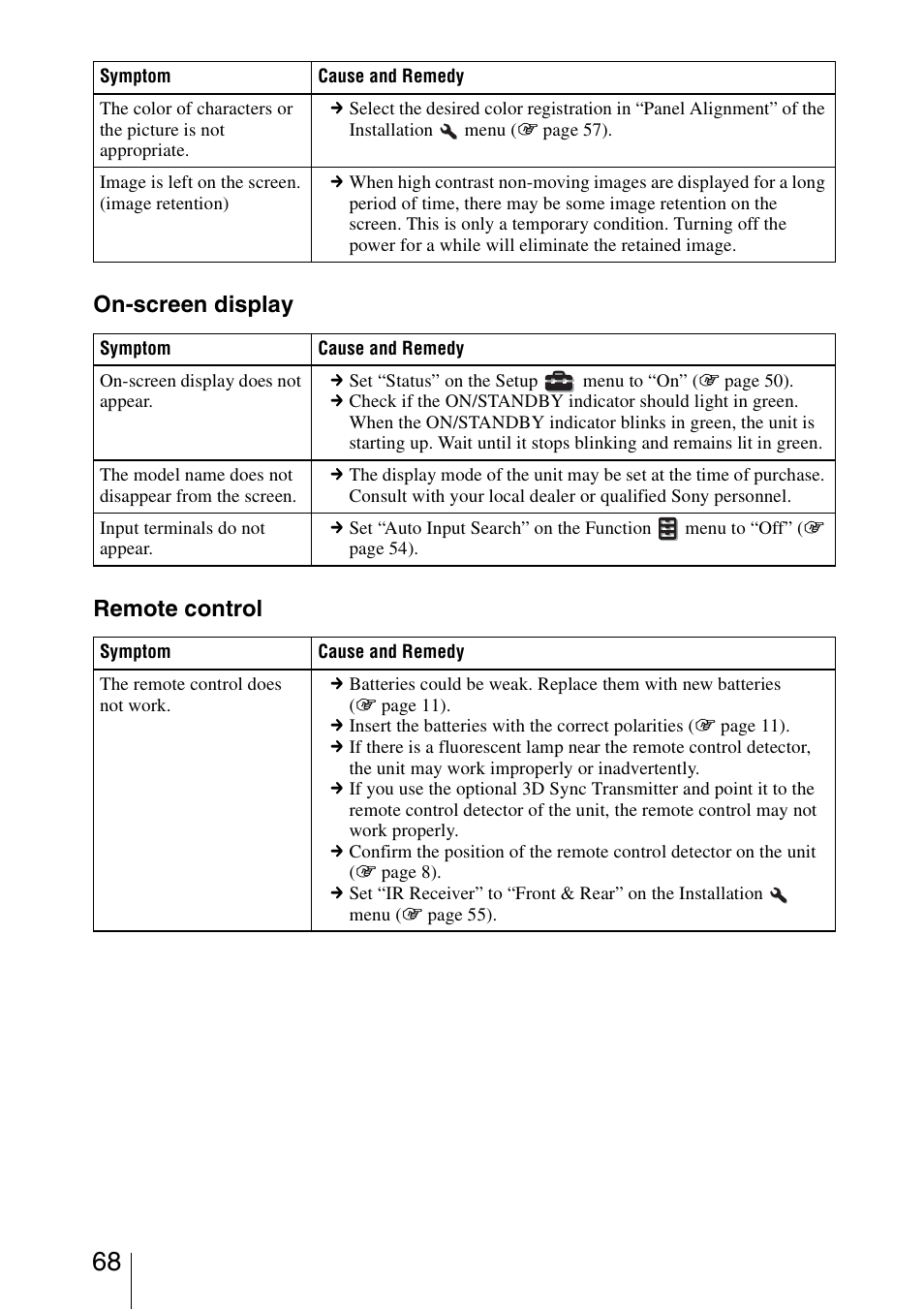 On-screen display remote control | Sony VPL-VW1000ES User Manual | Page 68 / 99