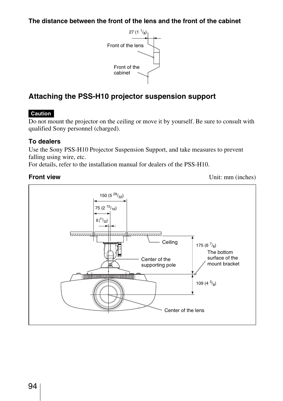 Attaching the pss-h10 projector suspension support | Sony VPL-VW1000ES User Manual | Page 94 / 99