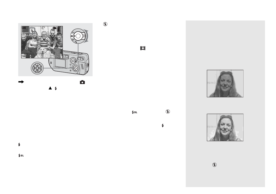 Selecting a flash mode, When shooting against a light source | Sony DSC-P72 User Manual | Page 32 / 120