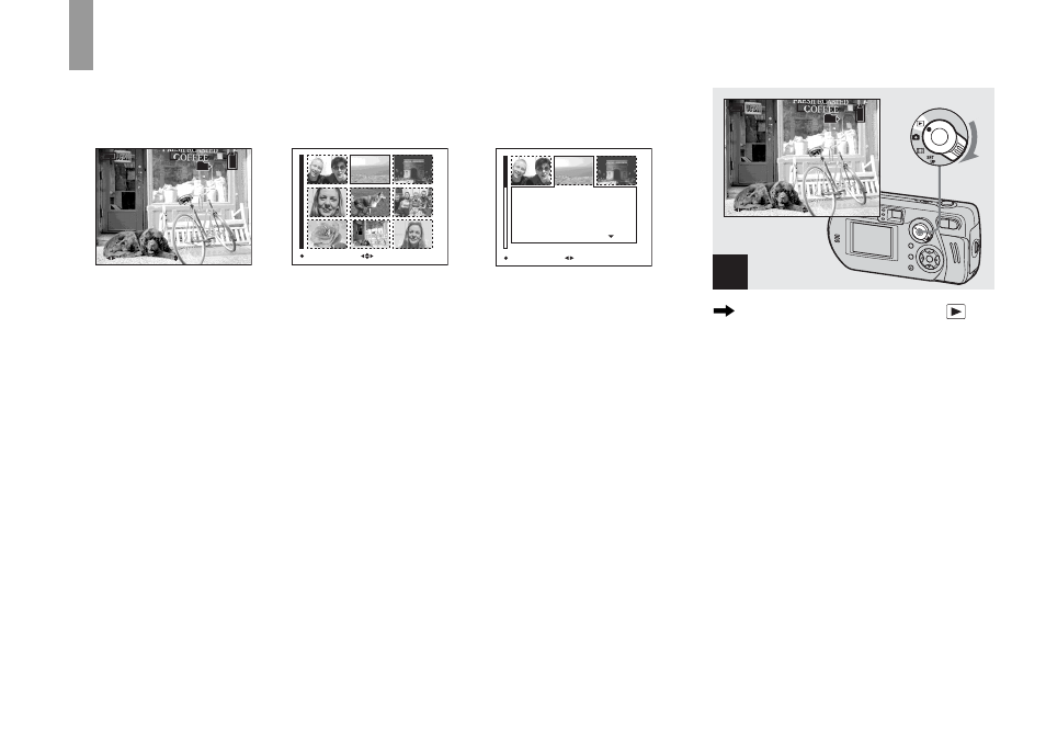 Viewing still images, Viewing images on the lcd screen of your camera, Viewing images on the lcd screen of your | Camera, Viewing on the single-image screen, Set the mode selector to , and turn on the camera | Sony DSC-P72 User Manual | Page 36 / 120