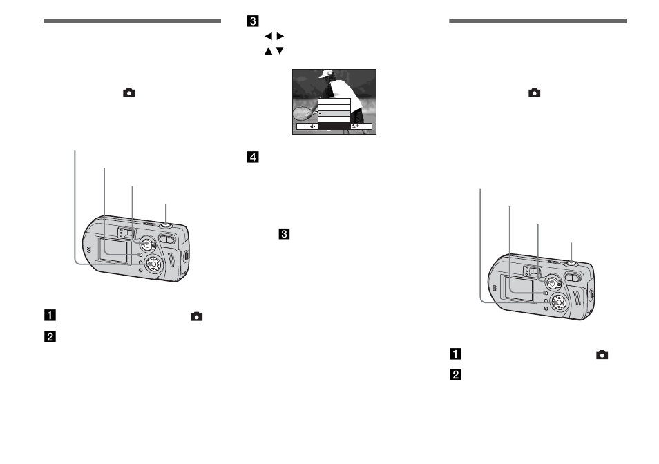 Shooting two images in succession, Shooting still images for e-mail, Burst 2 | E-mail | Sony DSC-P72 User Manual | Page 56 / 120