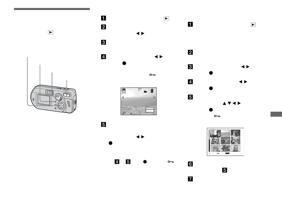 Still image editing, Protecting images, On the single screen | On the index (nine-image) screen, Protecting images – protect | Sony DSC-P72 User Manual | Page 67 / 120