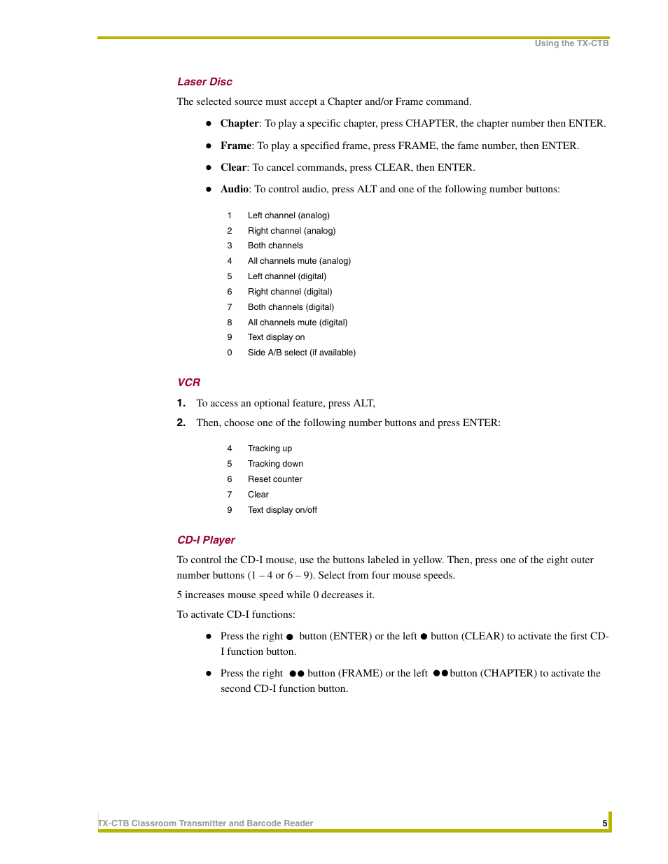 Laser disc, Cd-i player | AMX Network Device TX-CTB User Manual | Page 9 / 12