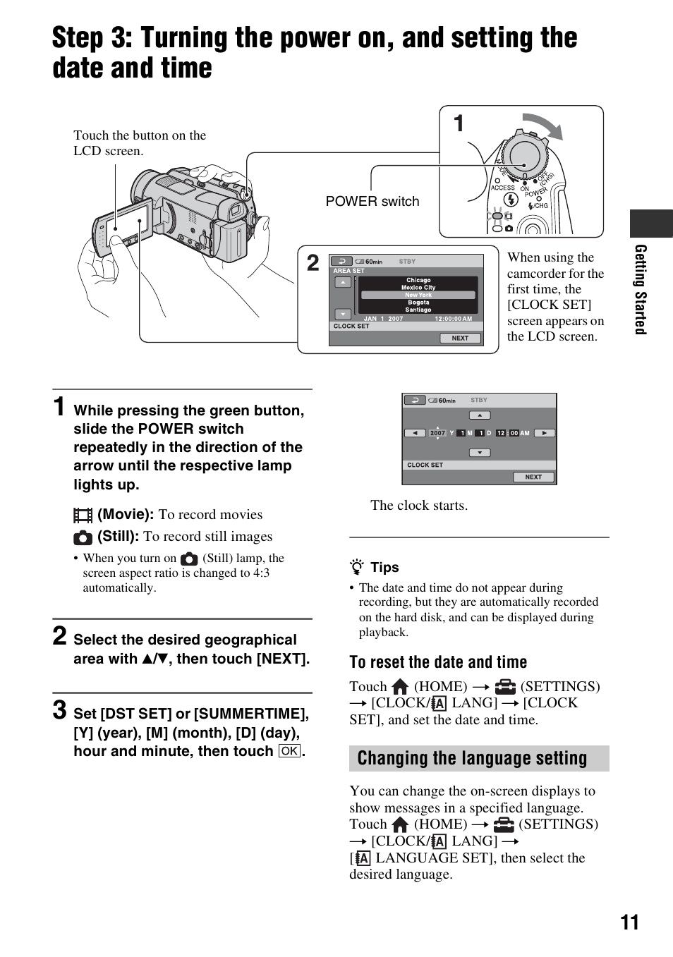 Changing the language setting | Sony HDR-SR5 User Manual | Page 11 / 40