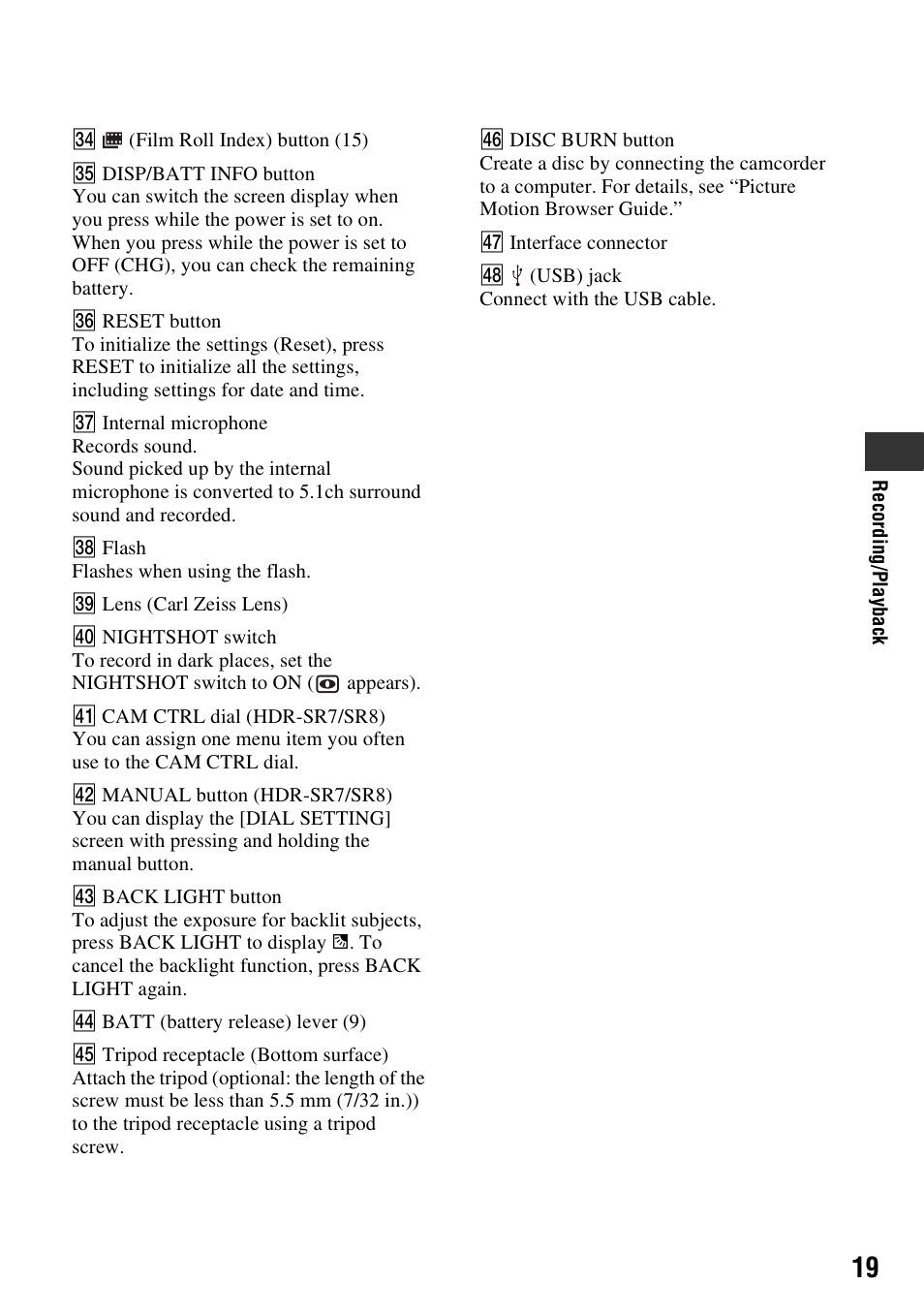 P. 19) | Sony HDR-SR5 User Manual | Page 19 / 40