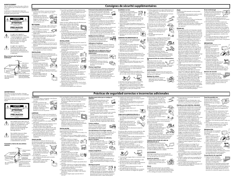 Consignes de sécurité supplémentaires | Sony KLV-40ZX1M User Manual | Page 2 / 2