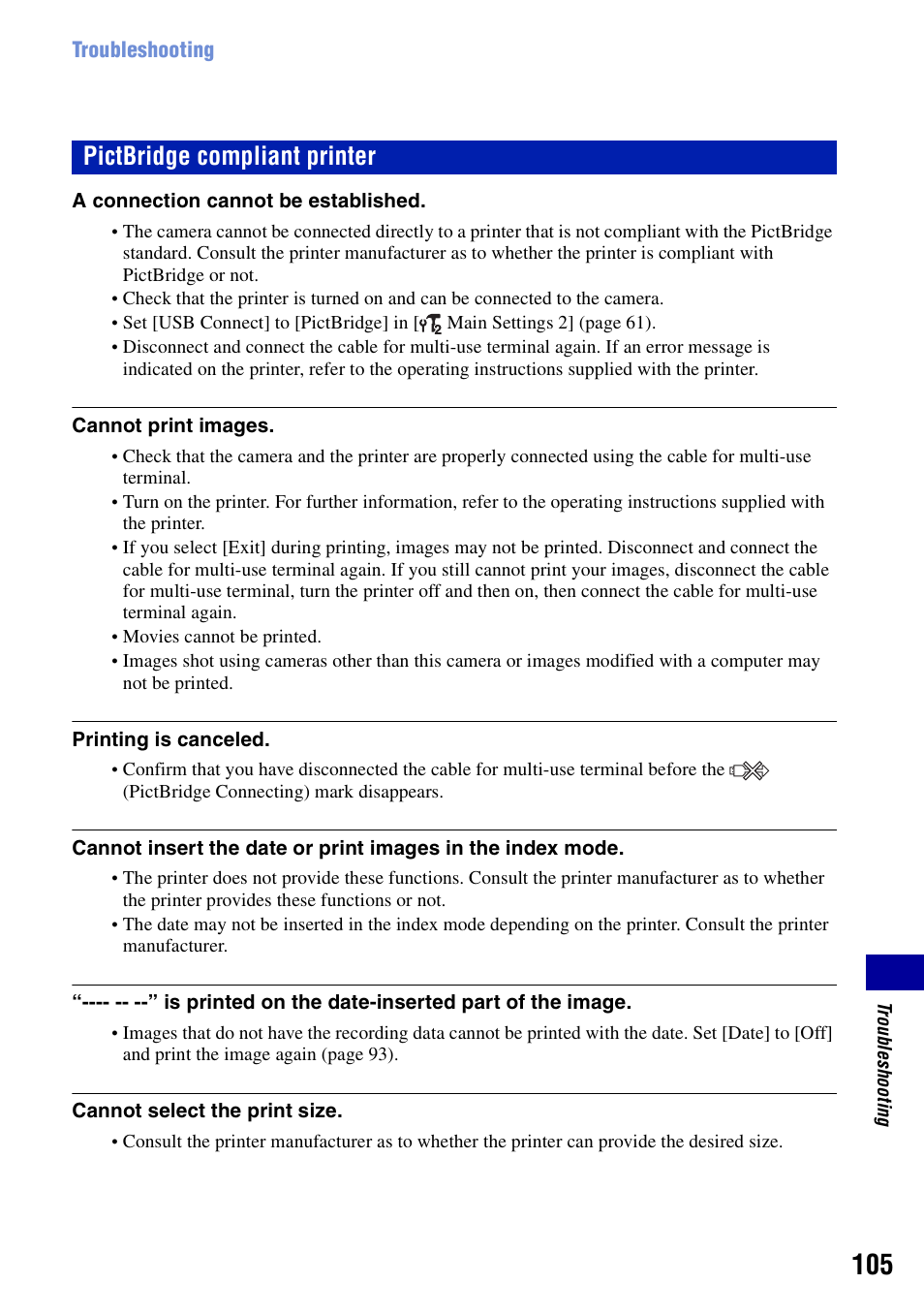 Pictbridge compliant printer | Sony DSC-T20 User Manual | Page 105 / 119