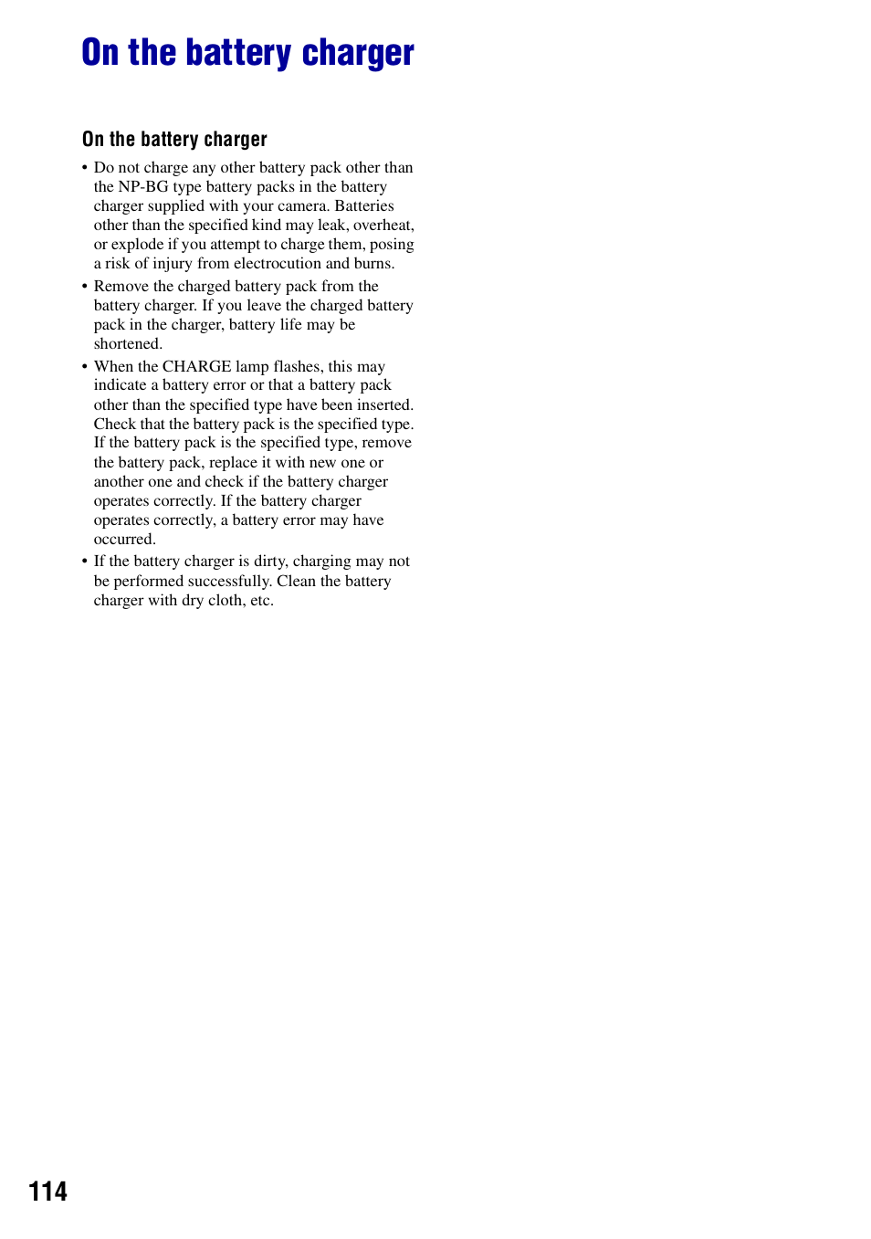 On the battery charger | Sony DSC-T20 User Manual | Page 114 / 119