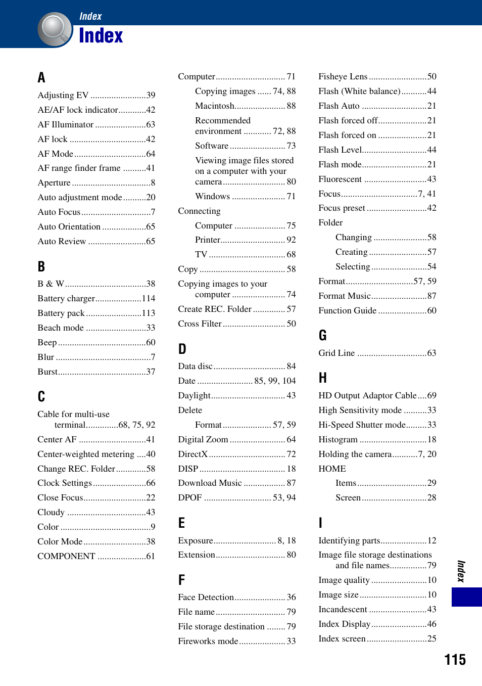 Index | Sony DSC-T20 User Manual | Page 115 / 119