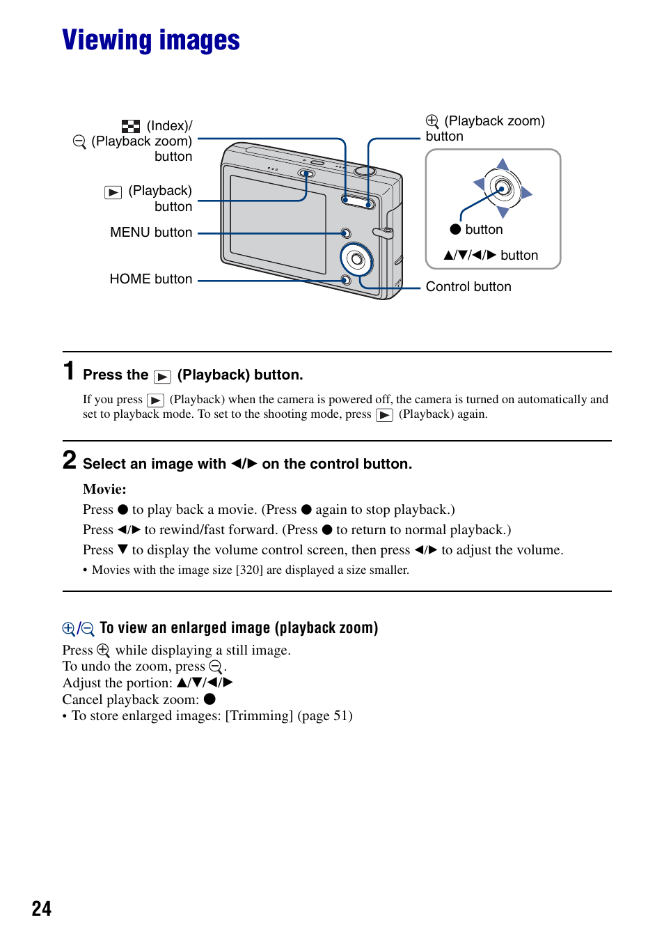 Viewing images, On (24) | Sony DSC-T20 User Manual | Page 24 / 119