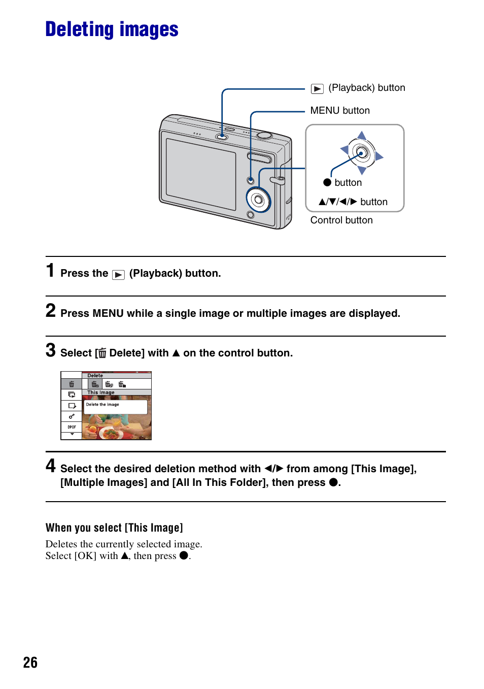 Deleting images | Sony DSC-T20 User Manual | Page 26 / 119