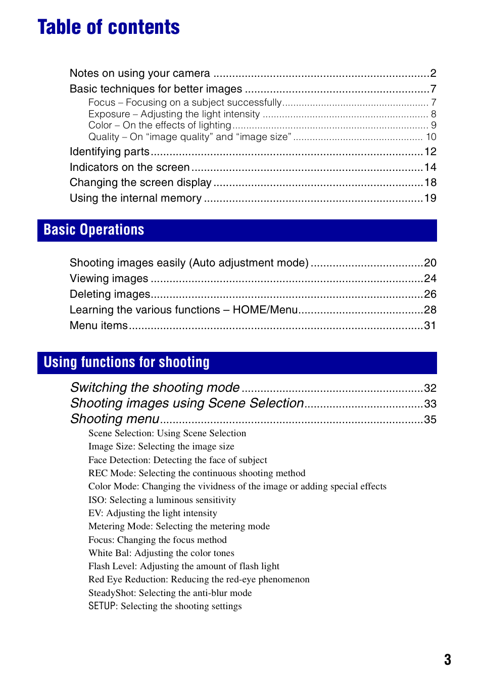 Sony DSC-T20 User Manual | Page 3 / 119