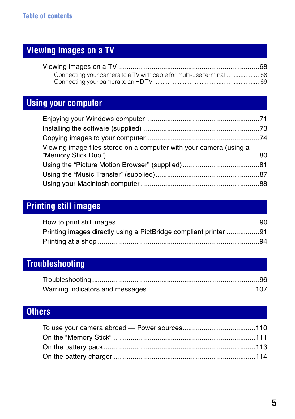 Sony DSC-T20 User Manual | Page 5 / 119