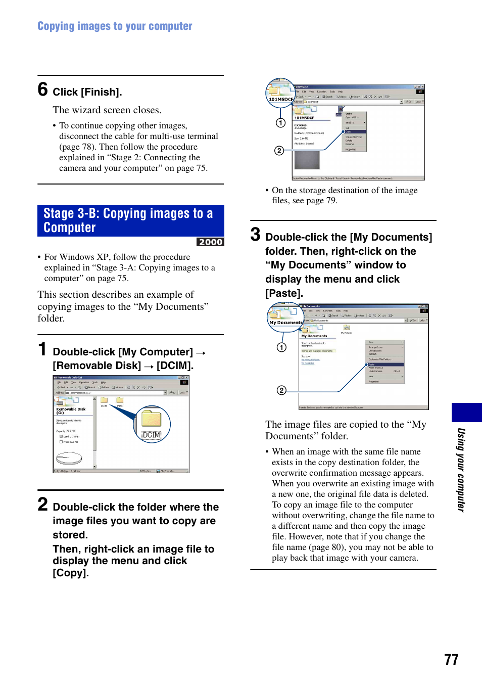 Stage 3-b: copying images to a computer | Sony DSC-T20 User Manual | Page 77 / 119