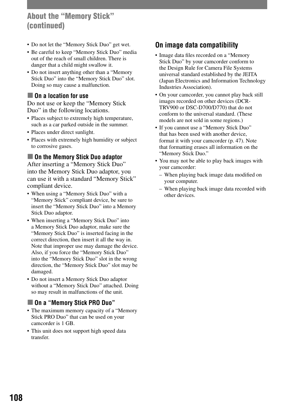 On image data compatibility | Sony DCR-HC32 User Manual | Page 108 / 123