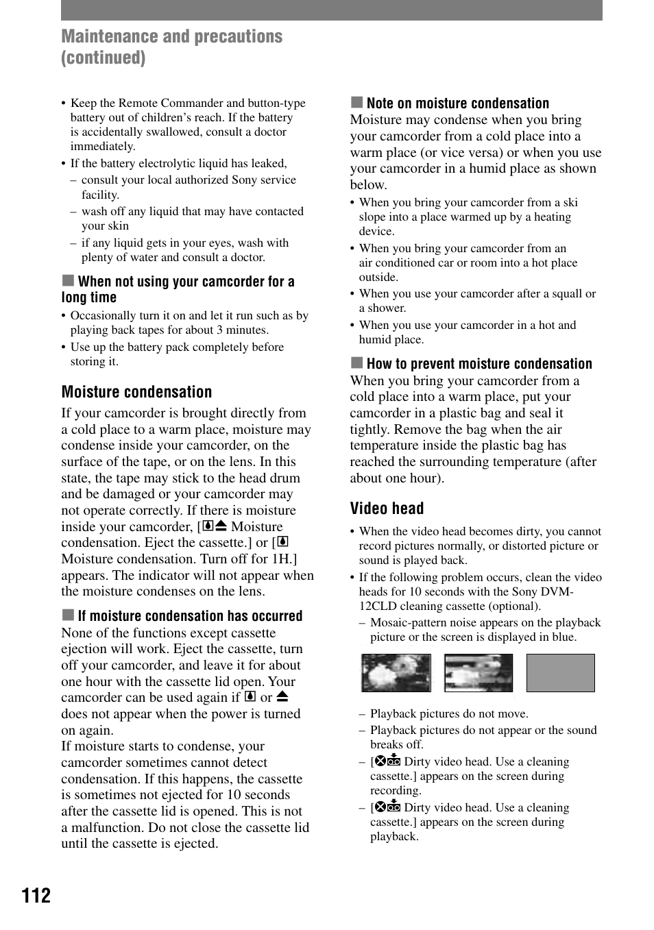 Maintenance and precautions (continued) | Sony DCR-HC32 User Manual | Page 112 / 123