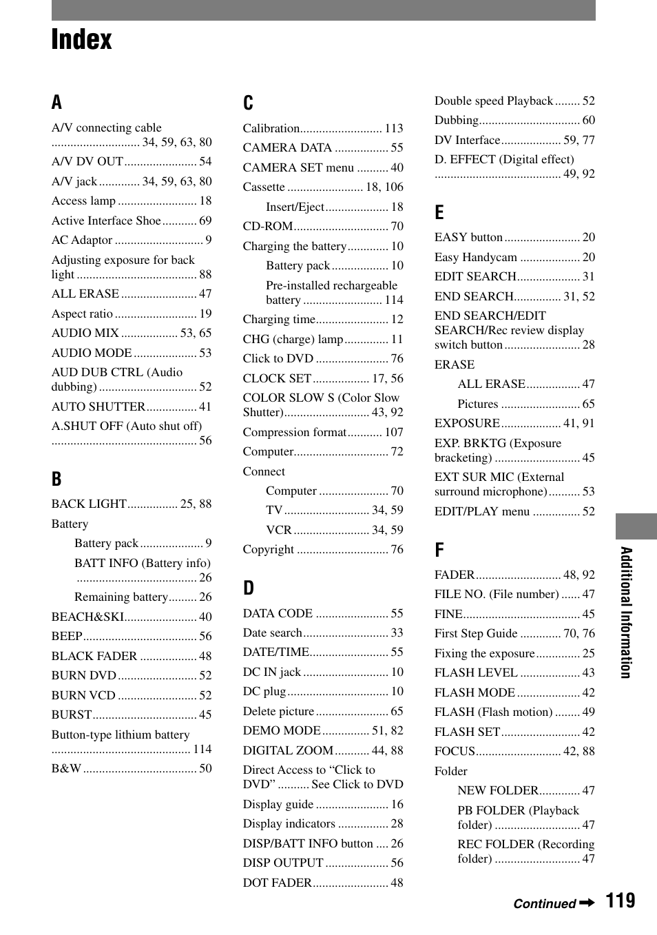 Index | Sony DCR-HC32 User Manual | Page 119 / 123