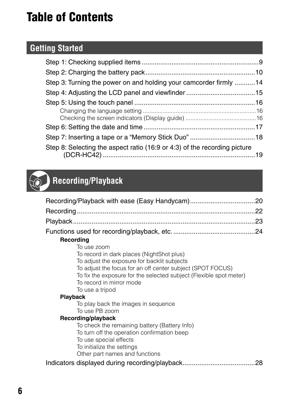 Sony DCR-HC32 User Manual | Page 6 / 123