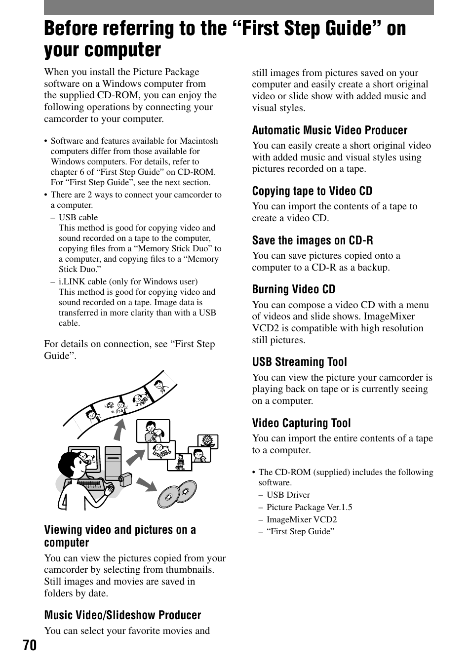 Using a computer | Sony DCR-HC32 User Manual | Page 70 / 123