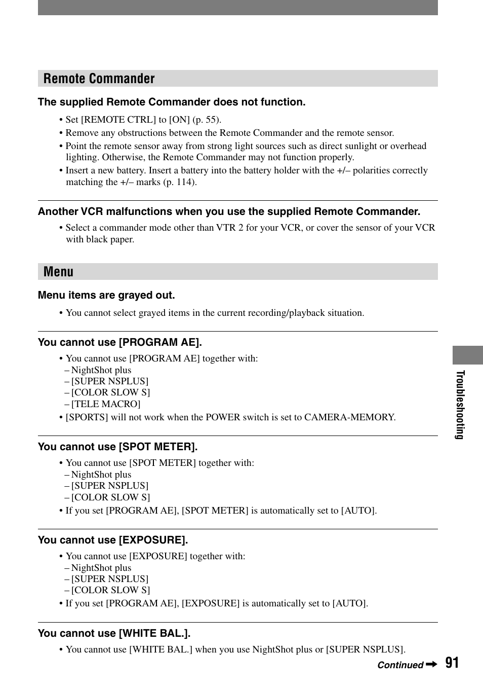 Remote commander, Menu | Sony DCR-HC32 User Manual | Page 91 / 123