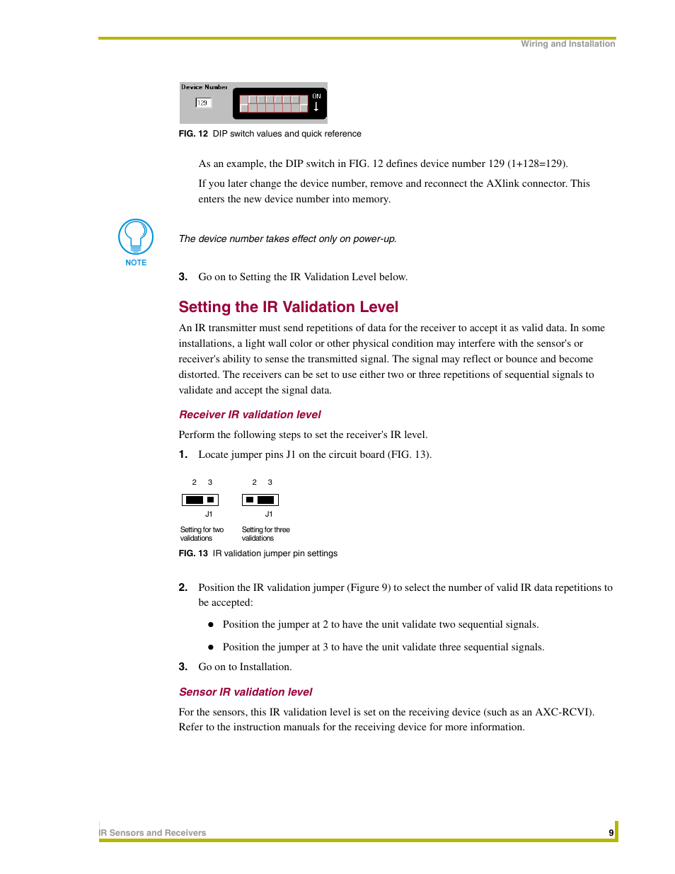 Setting the ir validation level, Receiver ir validation level, Sensor ir validation level | AMX Sensors and Receivers IR User Manual | Page 13 / 22
