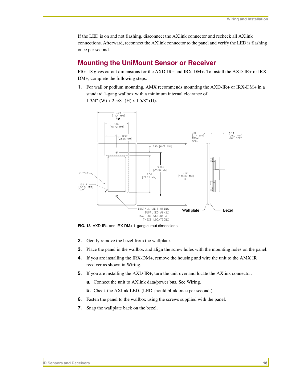 Mounting the unimount sensor or receiver | AMX Sensors and Receivers IR User Manual | Page 17 / 22