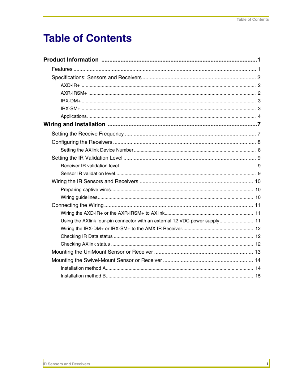 AMX Sensors and Receivers IR User Manual | Page 3 / 22